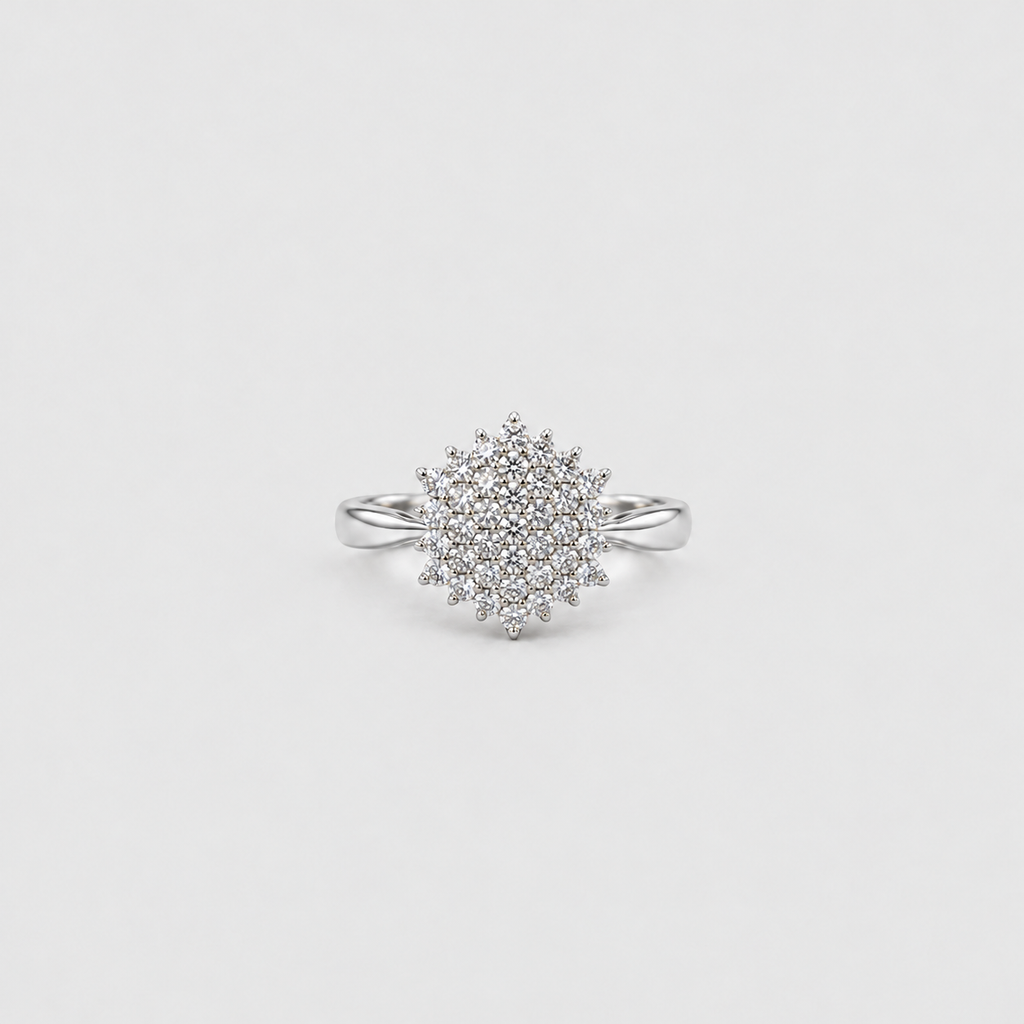 Marquise-shaped diamond cluster ring in white gold for women
