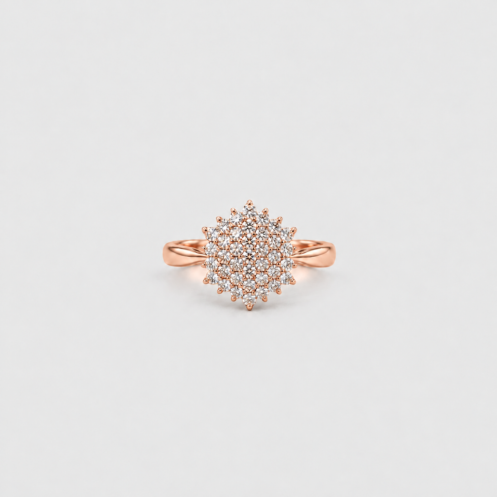 Women's diamond cluster engagement ring in rose gold