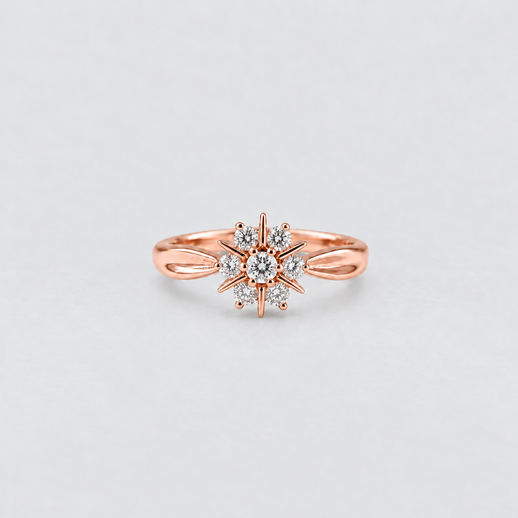 Women's Rose Gold Starburst Diamond Cluster Ring
