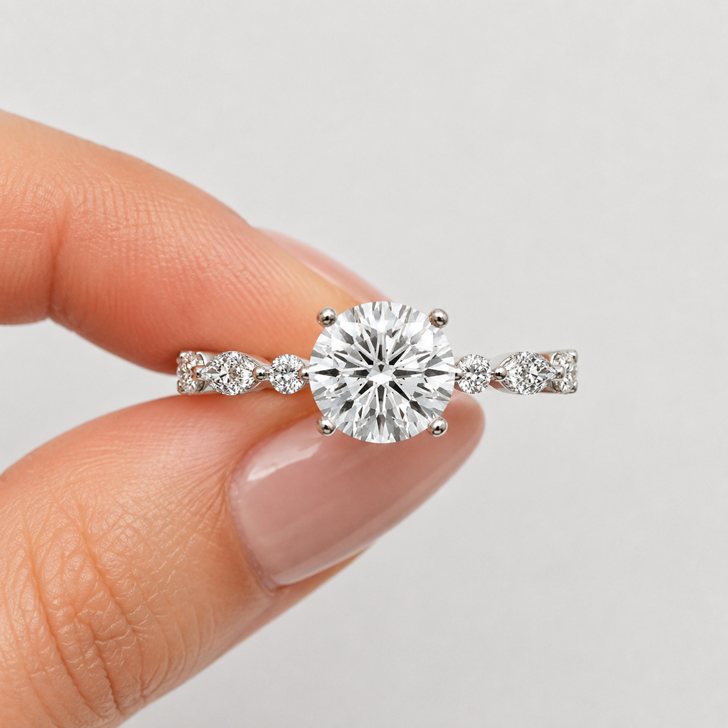 1.25 Ct. Lab Grown Diamond Marquise & Round Cut Engagement Ring (VS-EF)