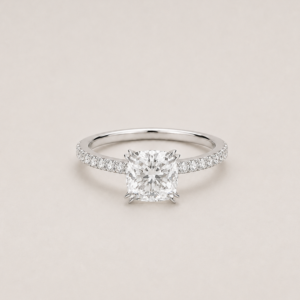 1 Ct. Lab Grown Diamond Cushion Ring Claw Prongs (VS-EF)