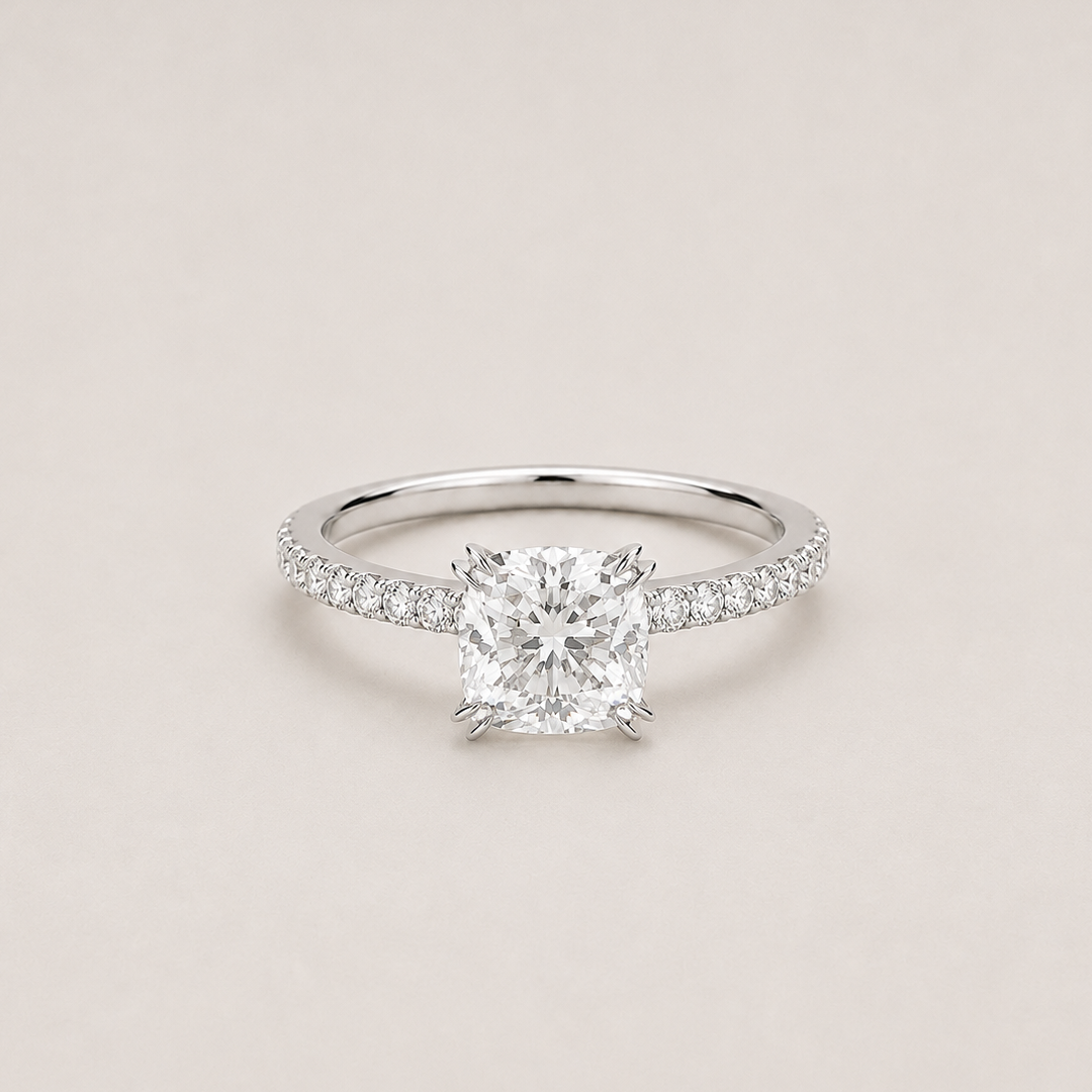 1 Ct. Lab Grown Diamond Cushion Ring Claw Prongs (VS-EF)