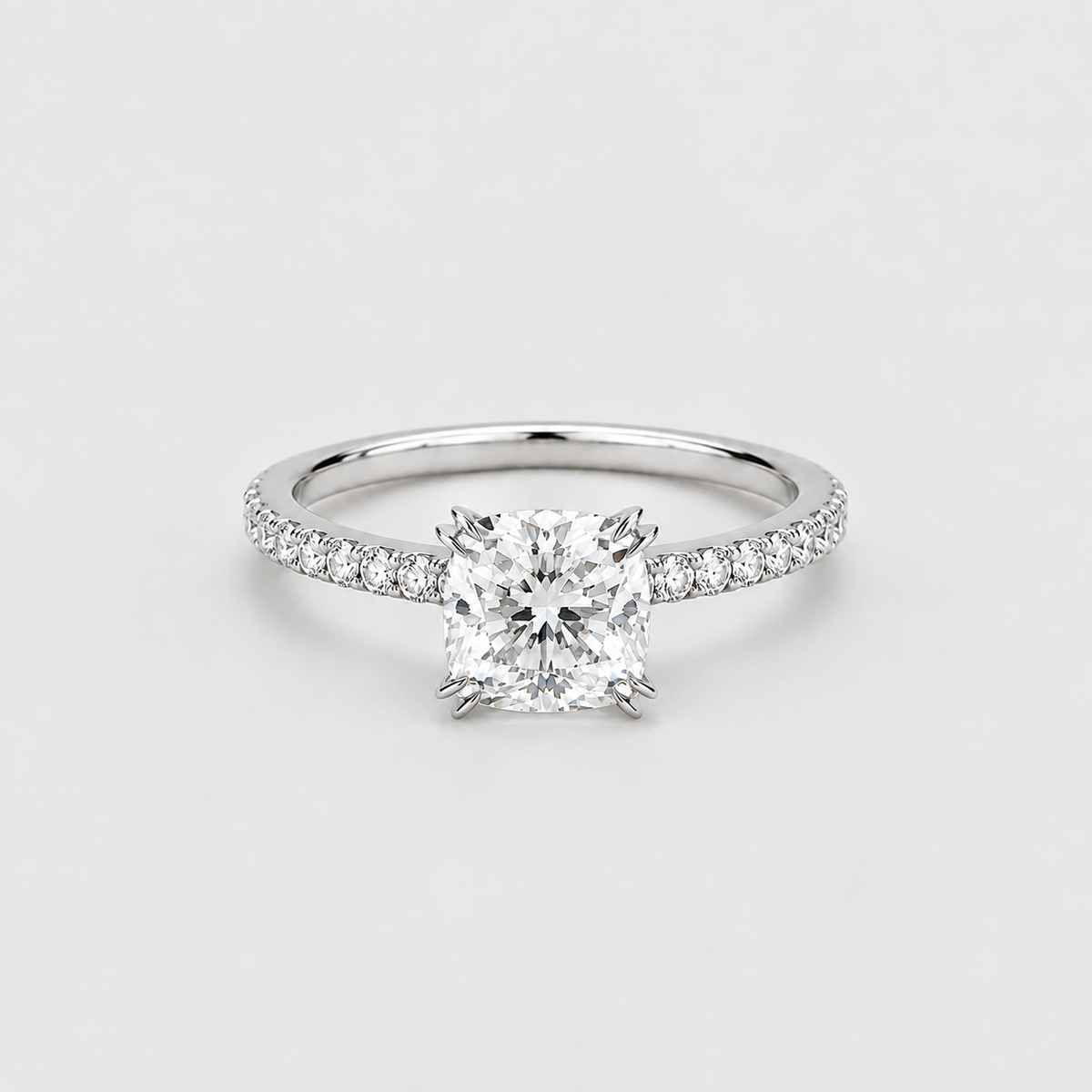 1 Ct. Lab Grown Diamond Cushion Ring Claw Prongs (VS-EF)