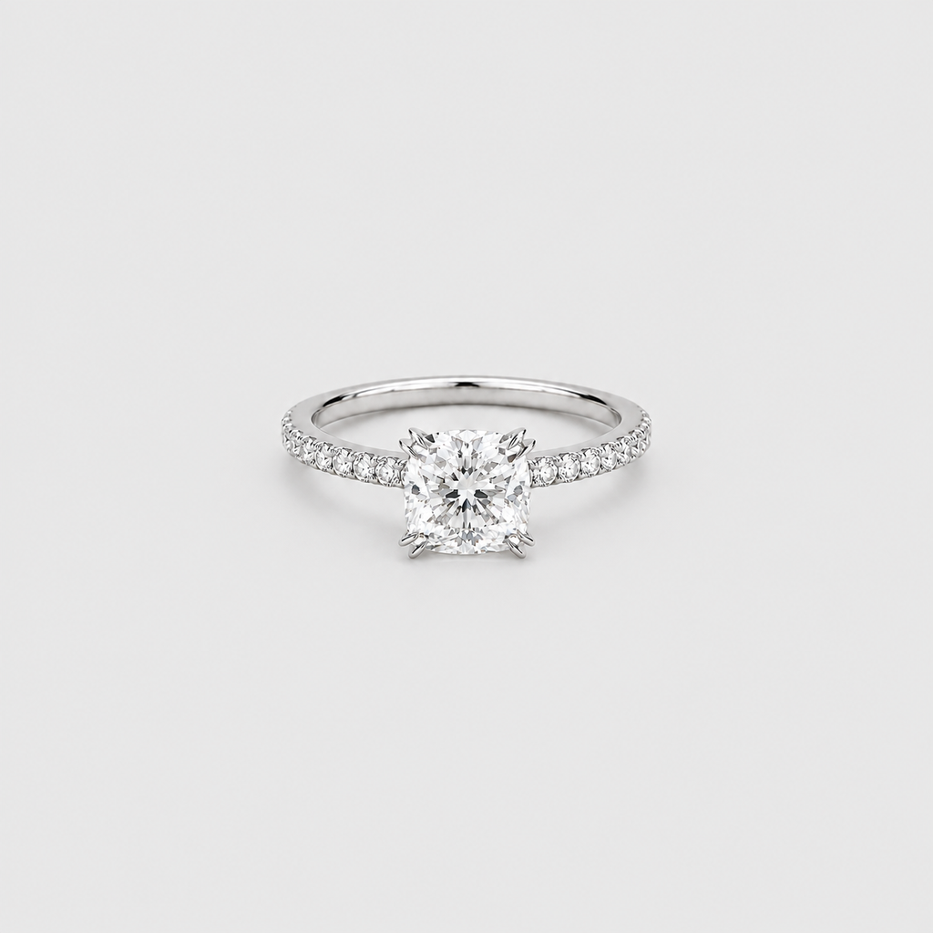 1 Ct. Lab Grown Diamond Cushion Ring Claw Prongs (VS-EF)