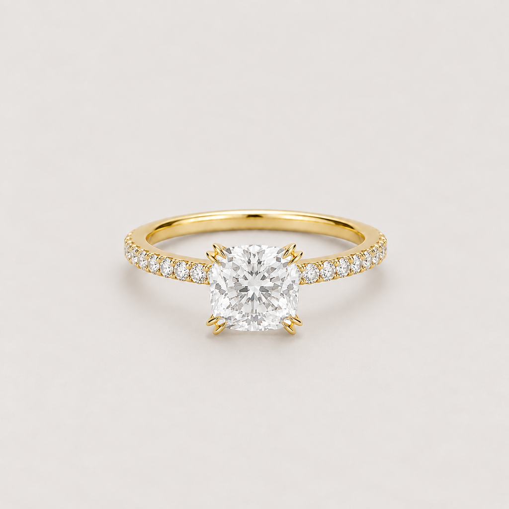1 Ct. Lab Grown Diamond Cushion Ring Claw Prongs (VS-EF)