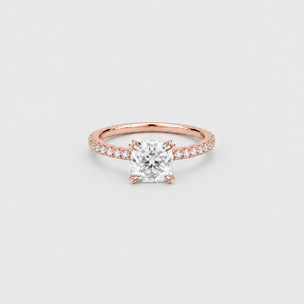 1 Ct. Lab Grown Diamond Cushion Ring Claw Prongs (VS-EF)