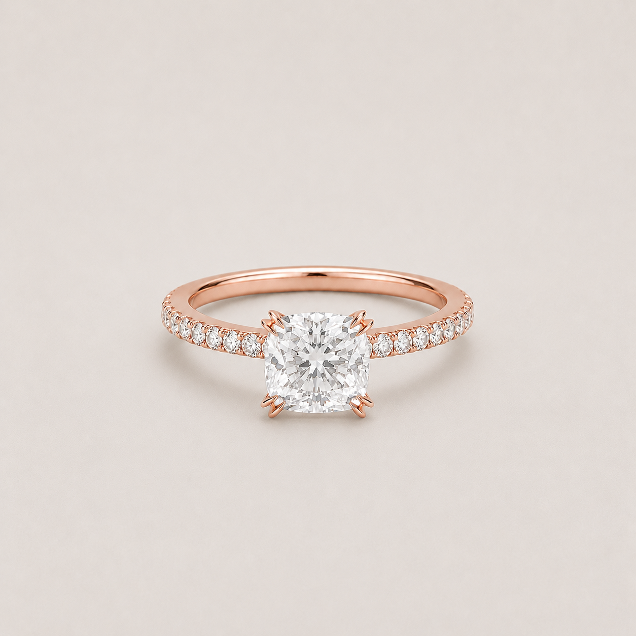1 Ct. Lab Grown Diamond Cushion Ring Claw Prongs (VS-EF)