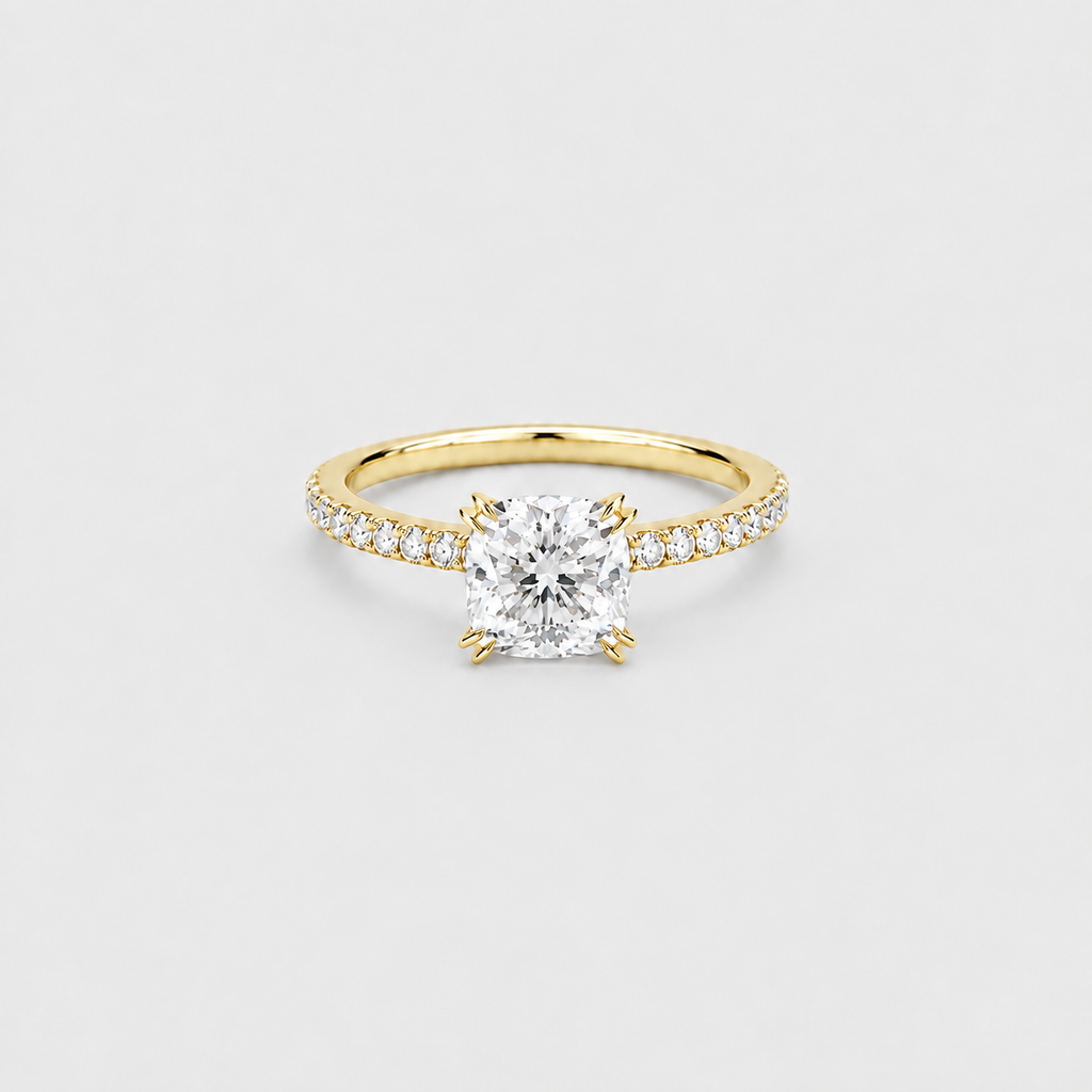 1 Ct. Lab Grown Diamond Cushion Ring Claw Prongs (VS-EF)