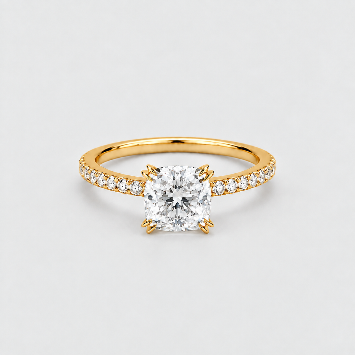 1 Ct. Lab Grown Diamond Cushion Ring Claw Prongs (VS-EF)