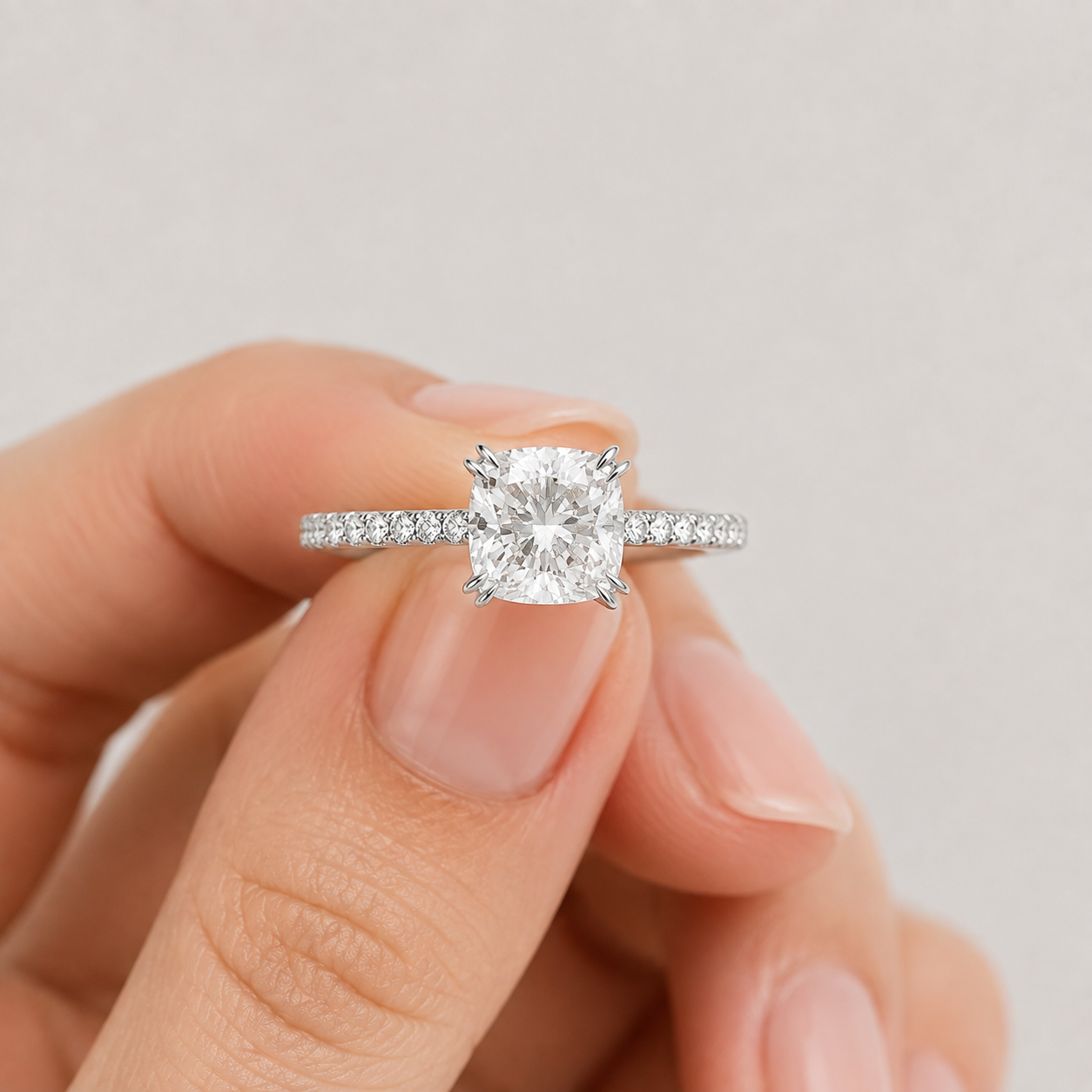 1 Ct. Lab Grown Diamond Cushion Ring Claw Prongs (VS-EF)