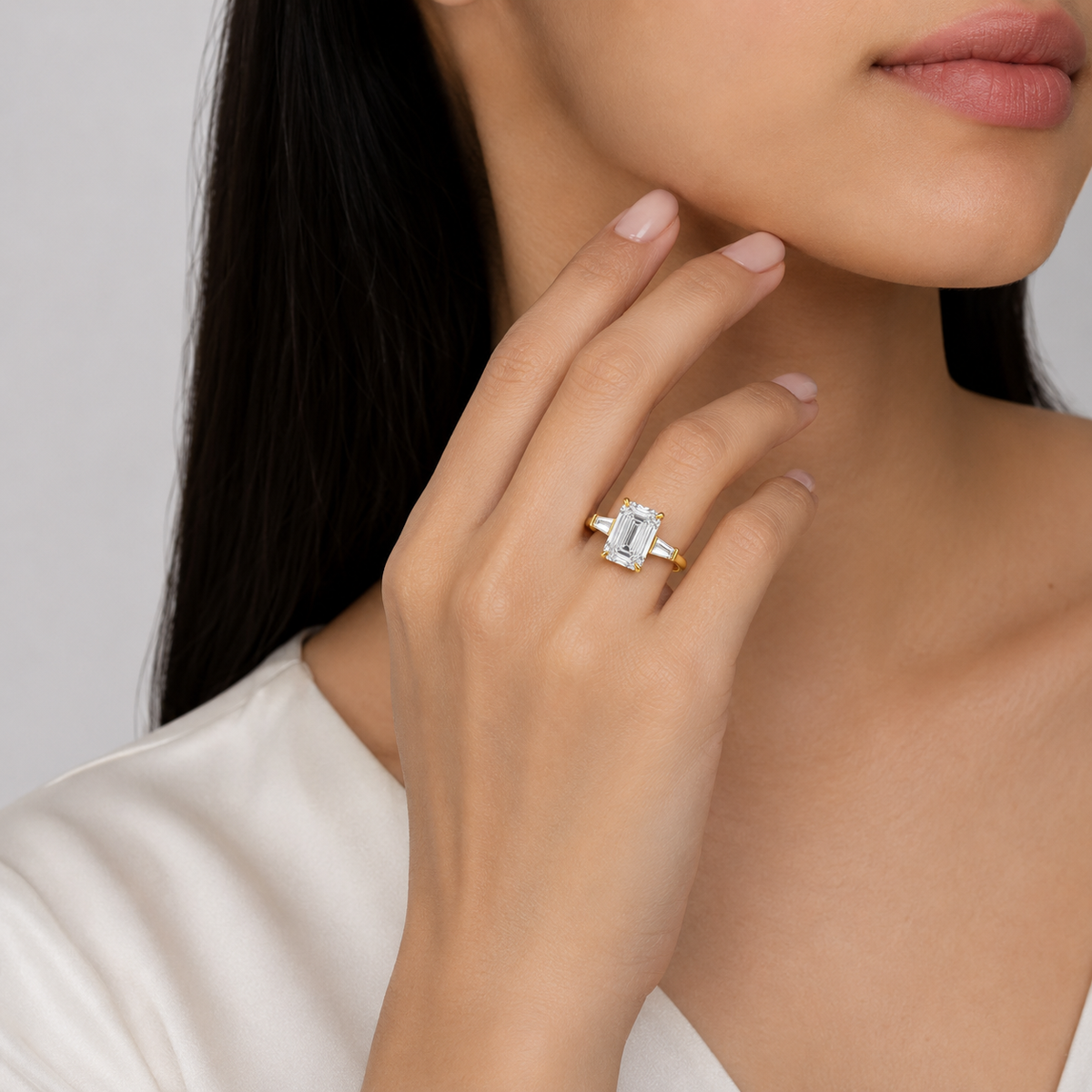6.50 Ct. Lab-Grown Diamond Three Stone Emerald-Cut Ring (VS-EF)