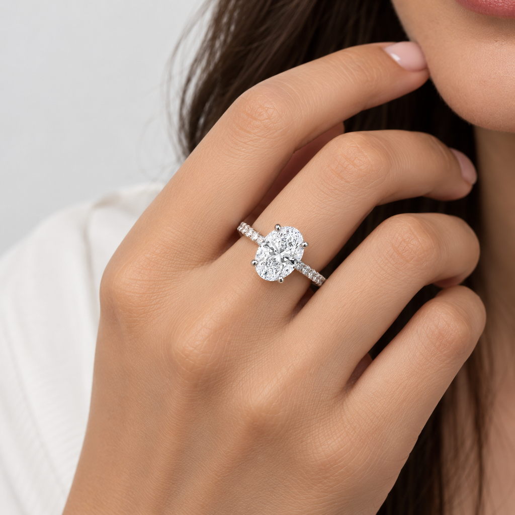 2.50 Ct. Lab-Grown Diamond Ring Oval-Cut Hidden Halo (VS-EF)