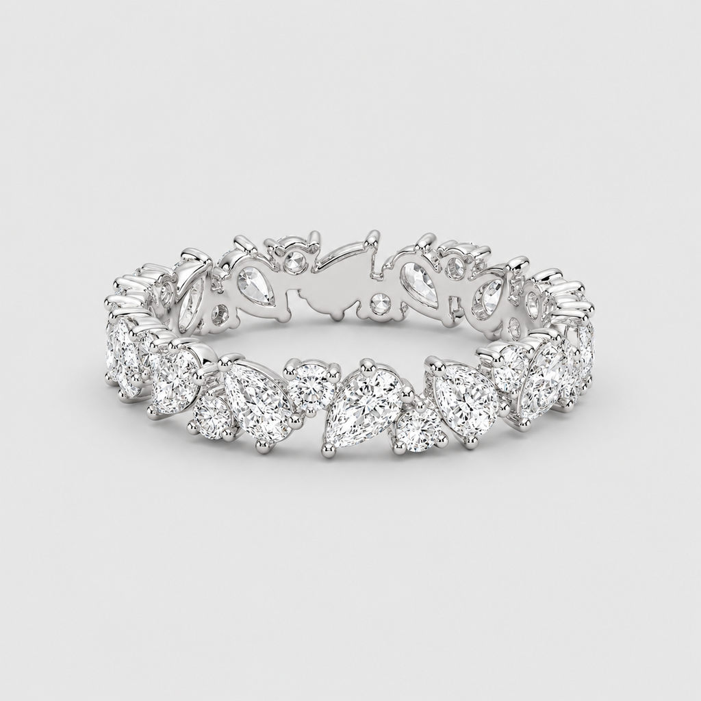 3.5 Ct. Lab Grown Diamond Pear & Round Cut Eternity Ring (EF/VVS-VS)