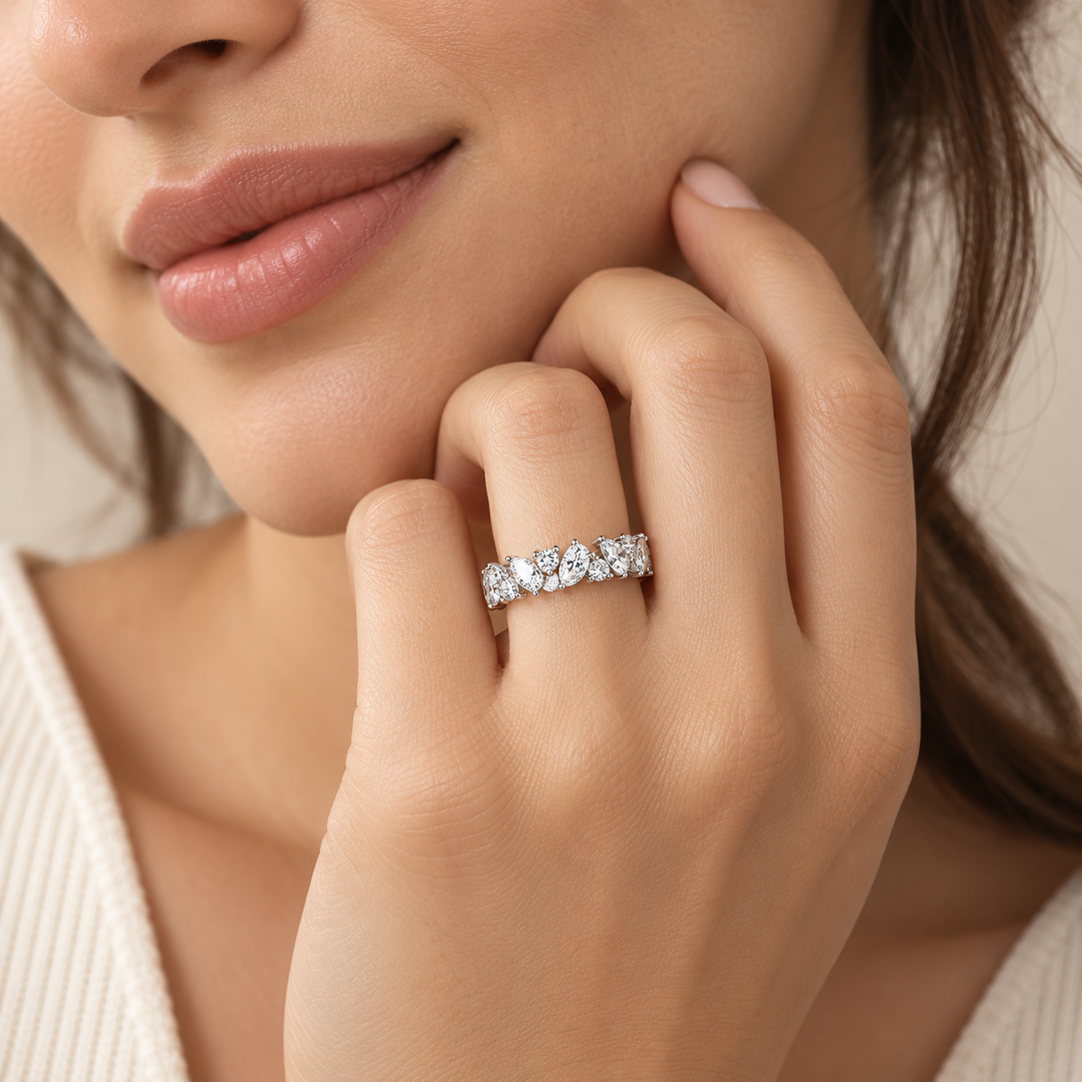 3.5 Ct. Lab Grown Diamond Pear & Round Cut Eternity Ring (EF/VVS-VS)
