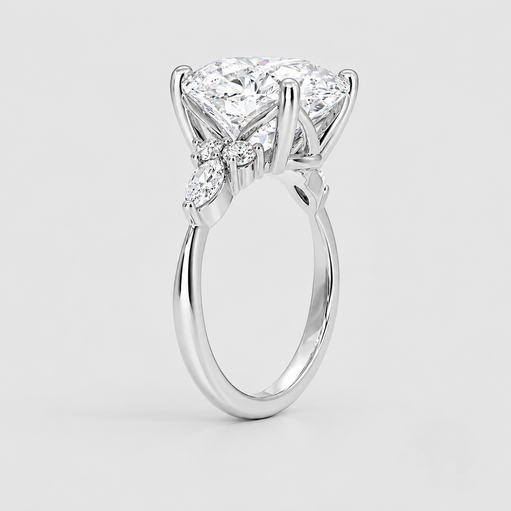 5.60 Ct. Lab Grown Diamond Oval & Marquise Cut Cluster Ring (VS-EF)