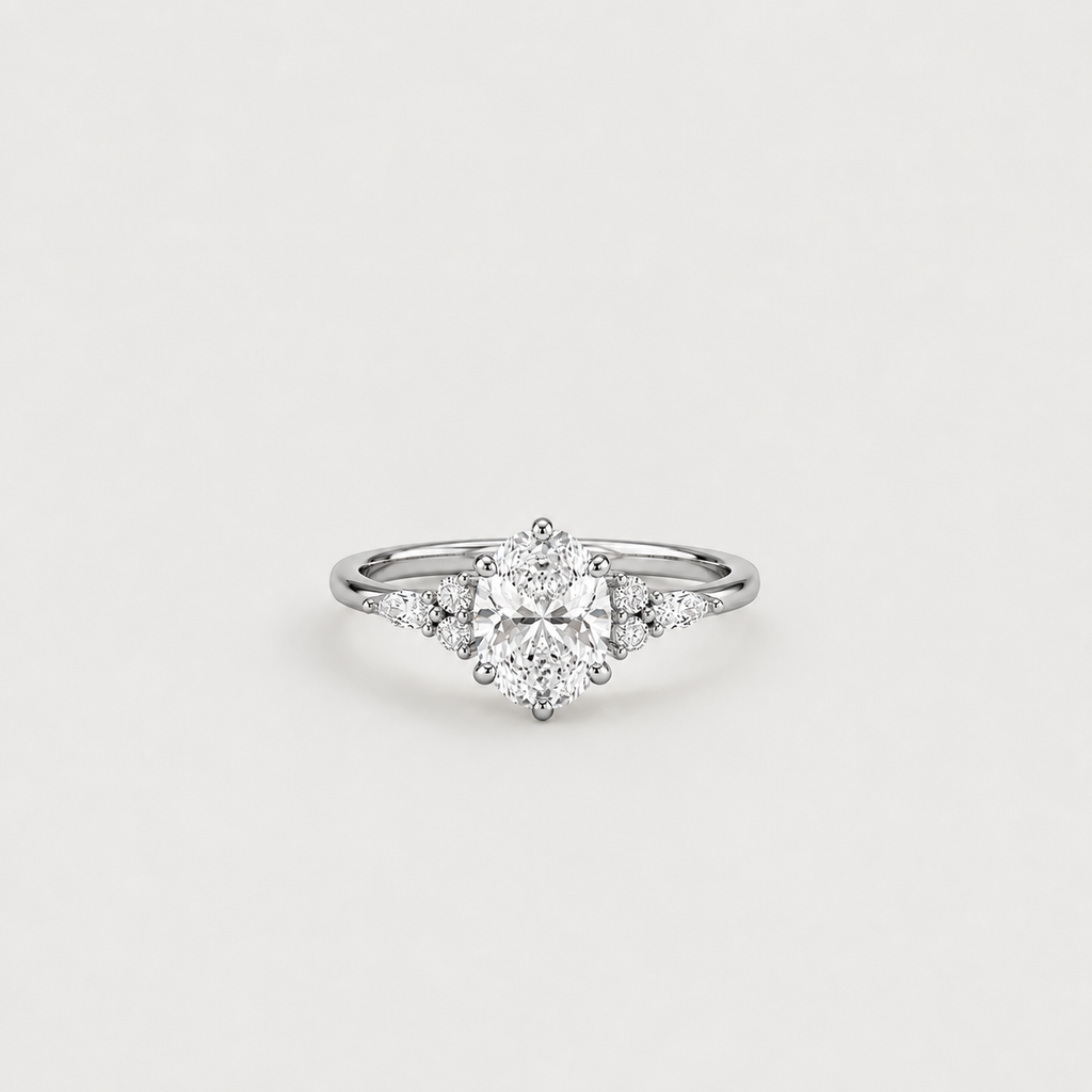 2.11 Ct. Lab Grown Diamond Oval Cut Cluster Ring (VS-EF)