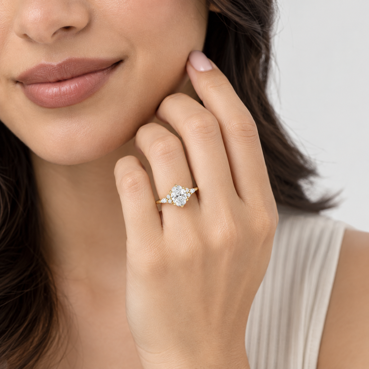2.11 Ct. Lab Grown Diamond Oval Cut Cluster Ring (VS-EF)