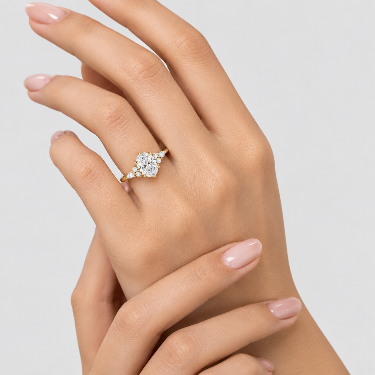 2.11 Ct. Lab Grown Diamond Oval Cut Cluster Ring (VS-EF)