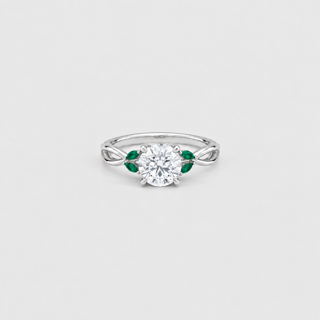 2.50 Ct. Lab-Grown Diamond & Natural Emerald Gemstone Ring