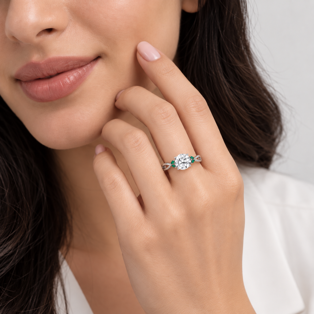 2.50 Ct. Lab-Grown Diamond & Natural Emerald Gemstone Ring