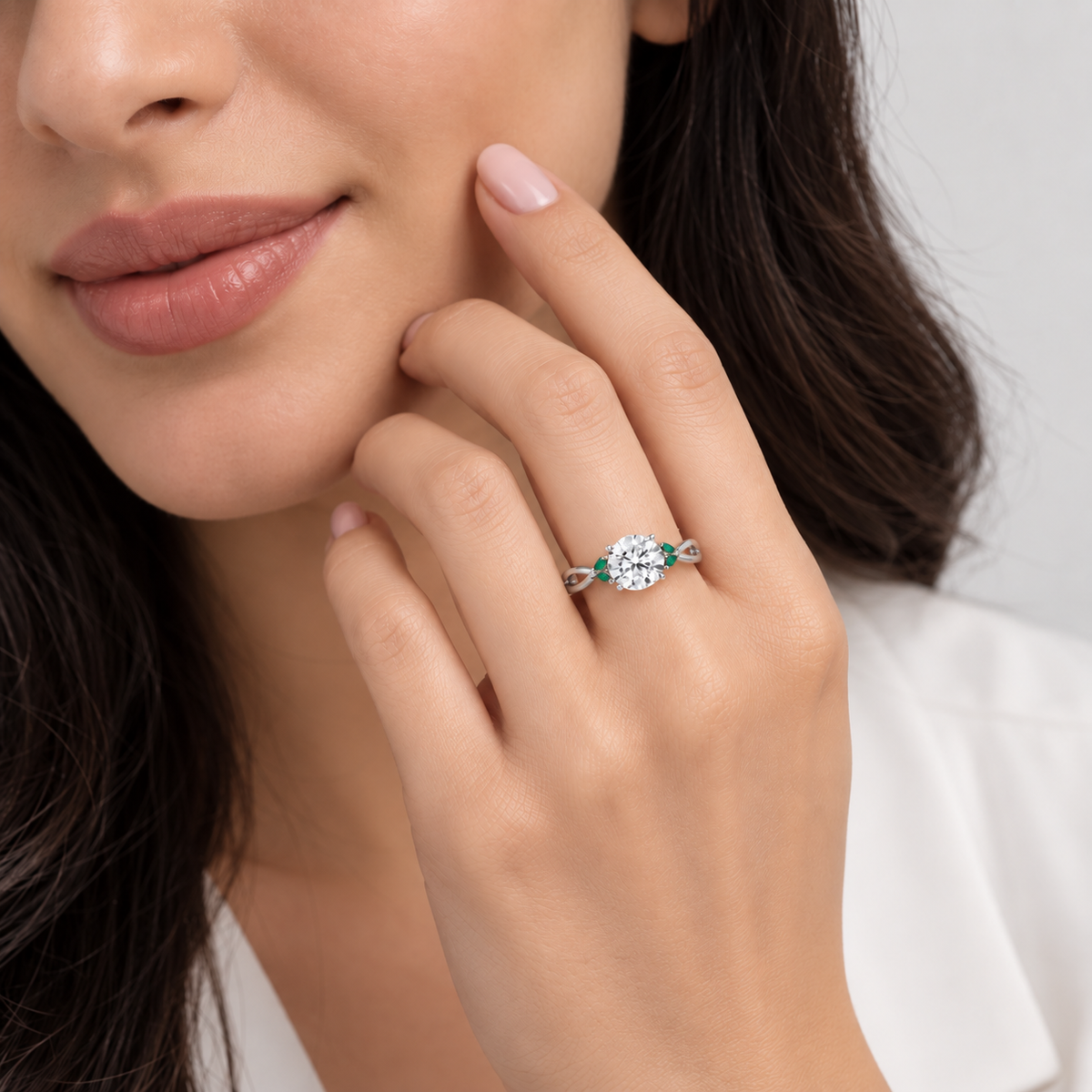 2.50 Ct. Lab-Grown Diamond & Natural Emerald Gemstone Ring