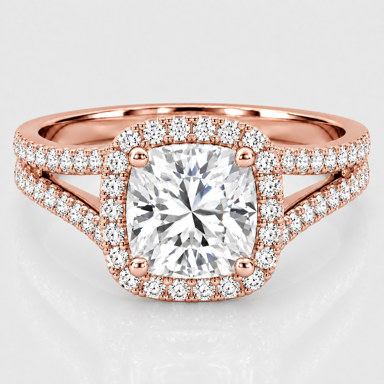 1.40 Ct. Lab Grown Diamond Cushion Cut Split Shank Halo Ring (VS-EF)