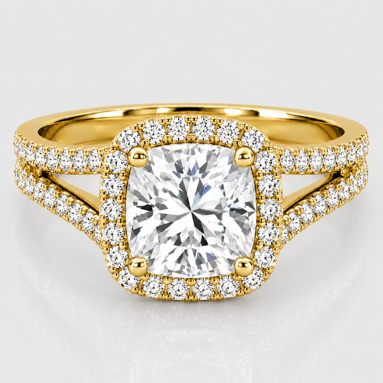 1.40 Ct. Lab Grown Diamond Cushion Cut Split Shank Halo Ring (VS-EF)