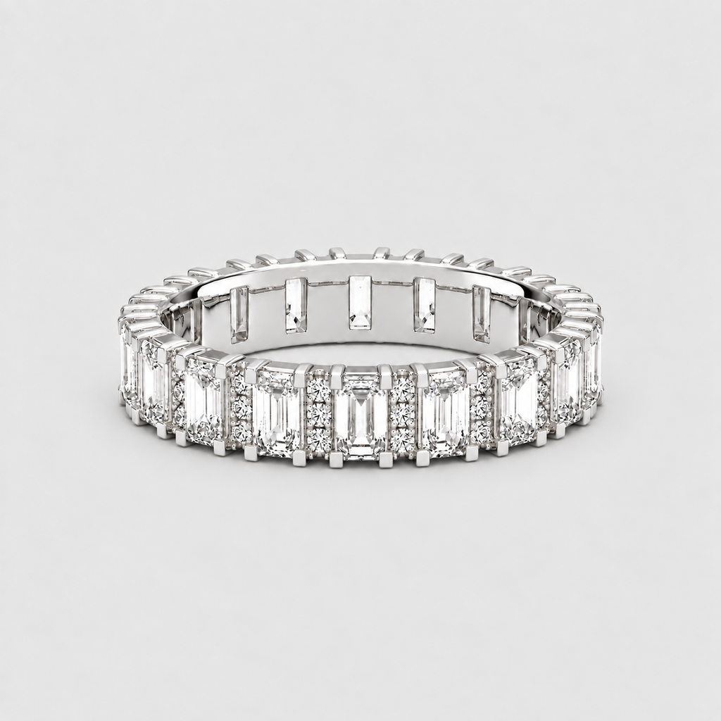 2.18 Ct. Lab-Grown Diamond Ring Eternity Band Emerald & Round (EF/VVS-VS)