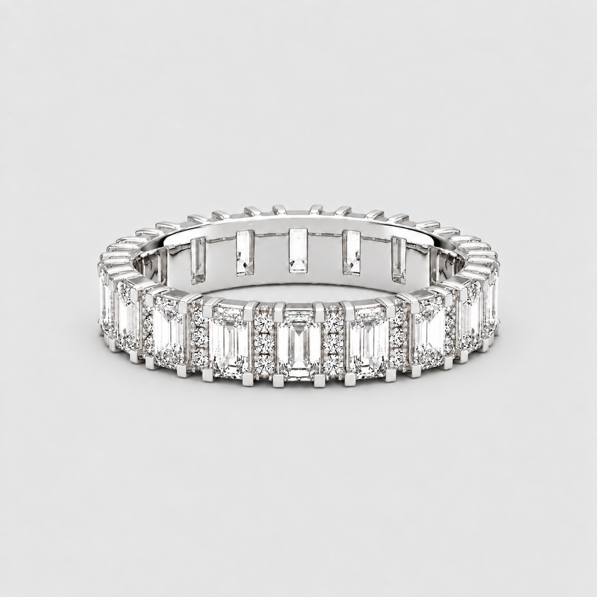 2.18 Ct. Lab-Grown Diamond Ring Eternity Band Emerald & Round (EF/VVS-VS)