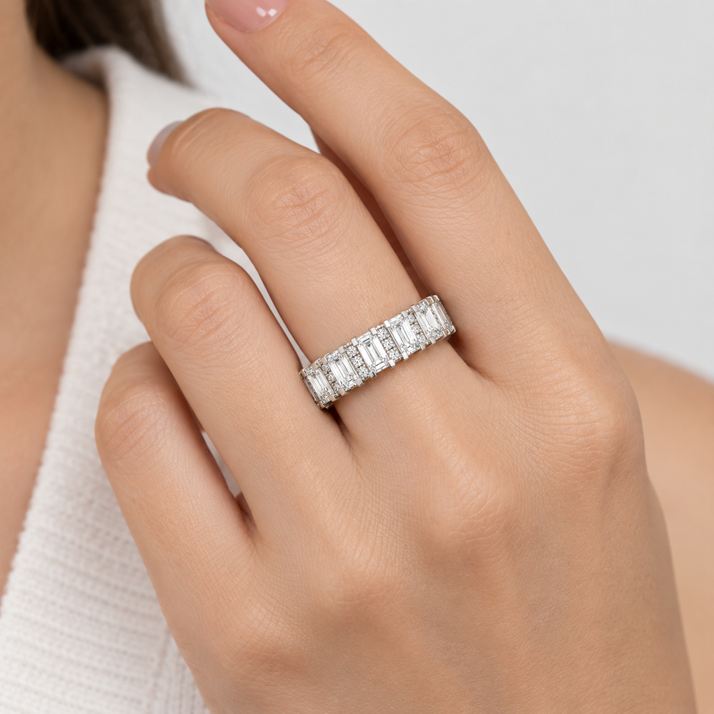 2.18 Ct. Lab-Grown Diamond Ring Eternity Band Emerald & Round (EF/VVS-VS)
