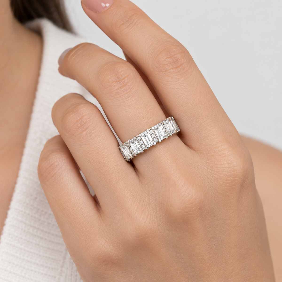 2.18 Ct. Lab-Grown Diamond Ring Eternity Band Emerald & Round (EF/VVS-VS)