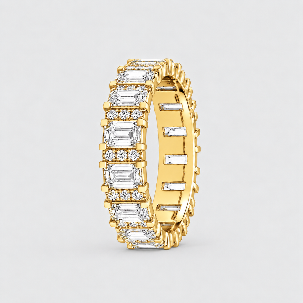 2.18 Ct. Lab-Grown Diamond Ring Eternity Band Emerald & Round (EF/VVS-VS)