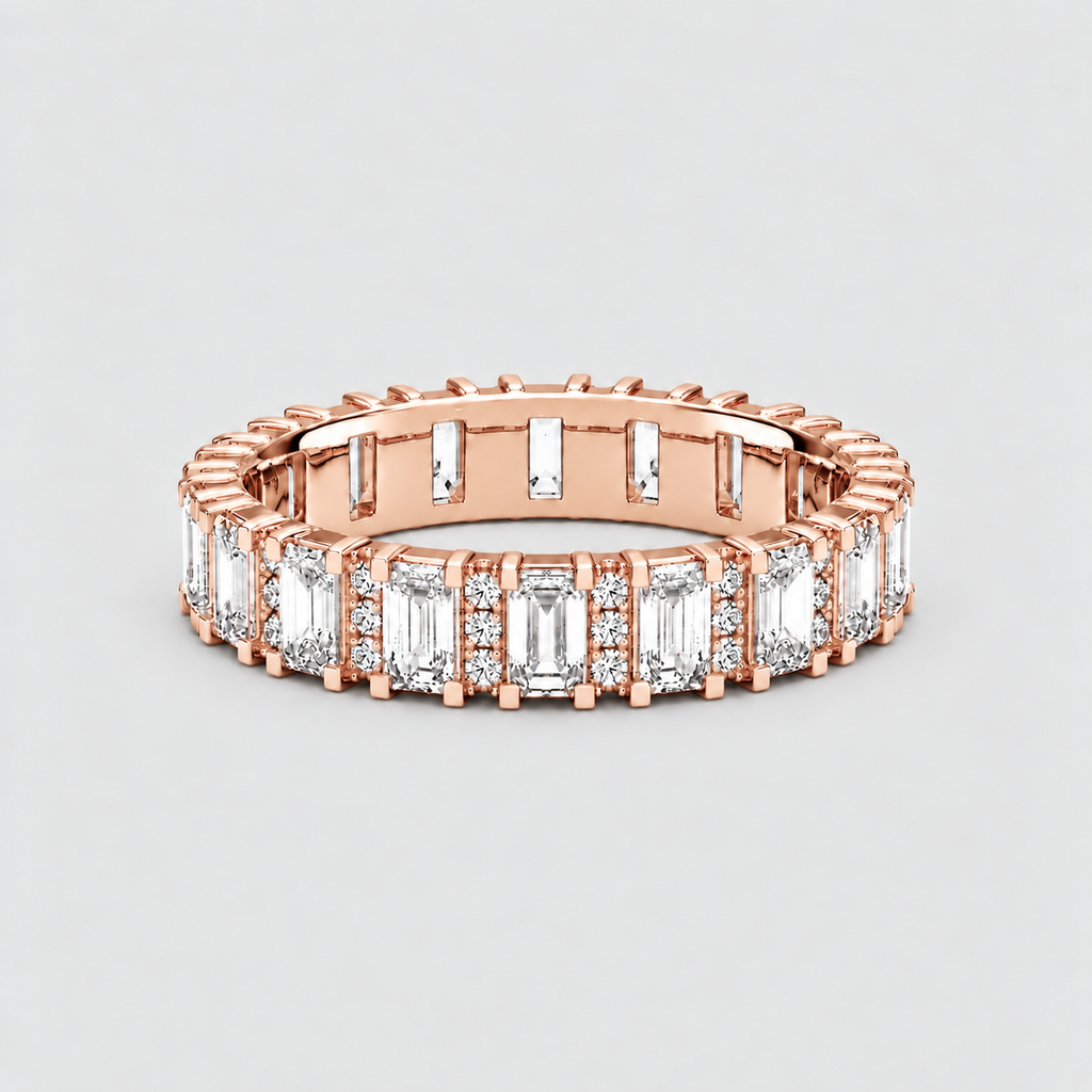 2.18 Ct. Lab-Grown Diamond Ring Eternity Band Emerald & Round (EF/VVS-VS)