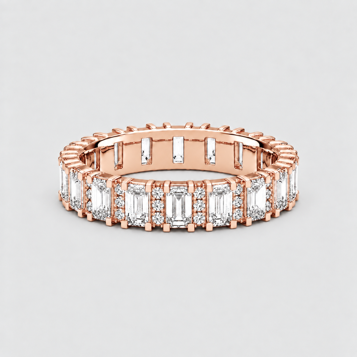 2.18 Ct. Lab-Grown Diamond Ring Eternity Band Emerald & Round (EF/VVS-VS)