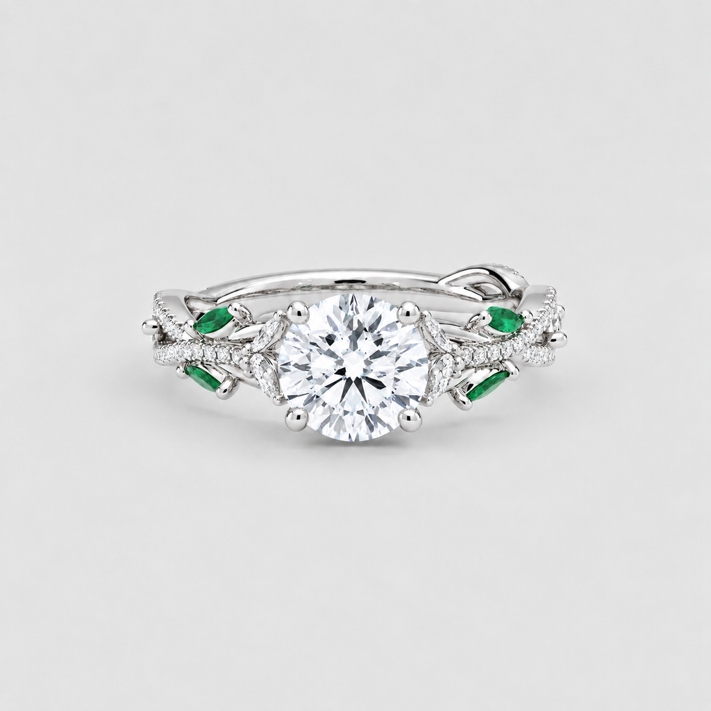 2.80 Ct. Lab-Grown Diamond & Natural Emerald Ring (VS-EF)