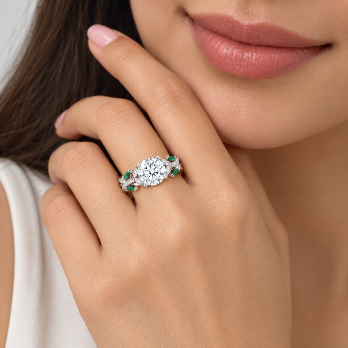 2.80 Ct. Lab-Grown Diamond & Natural Emerald Ring (VS-EF)