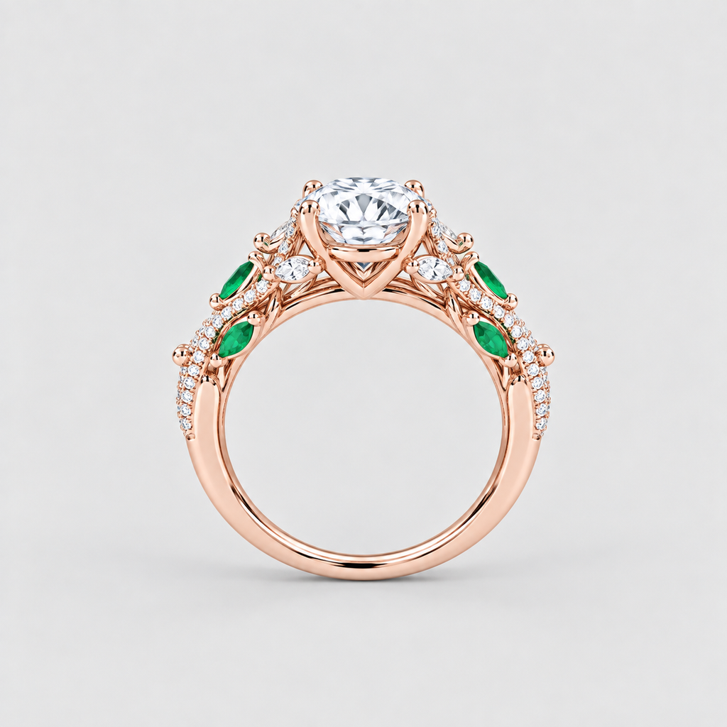 2.80 Ct. Lab-Grown Diamond & Natural Emerald Ring (VS-EF)