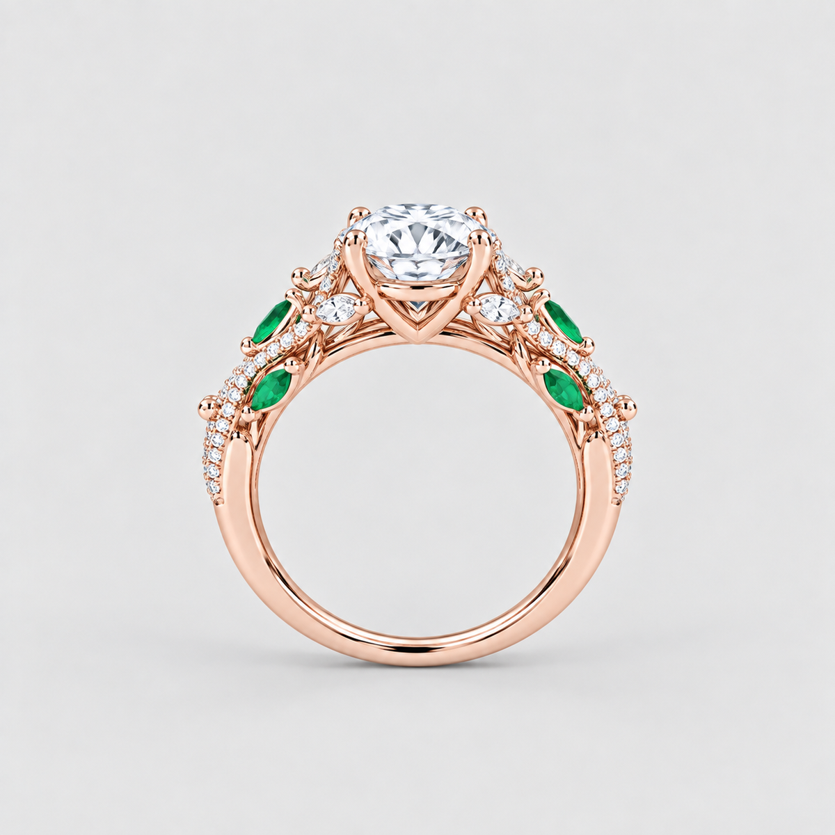 2.80 Ct. Lab-Grown Diamond & Natural Emerald Ring (VS-EF)