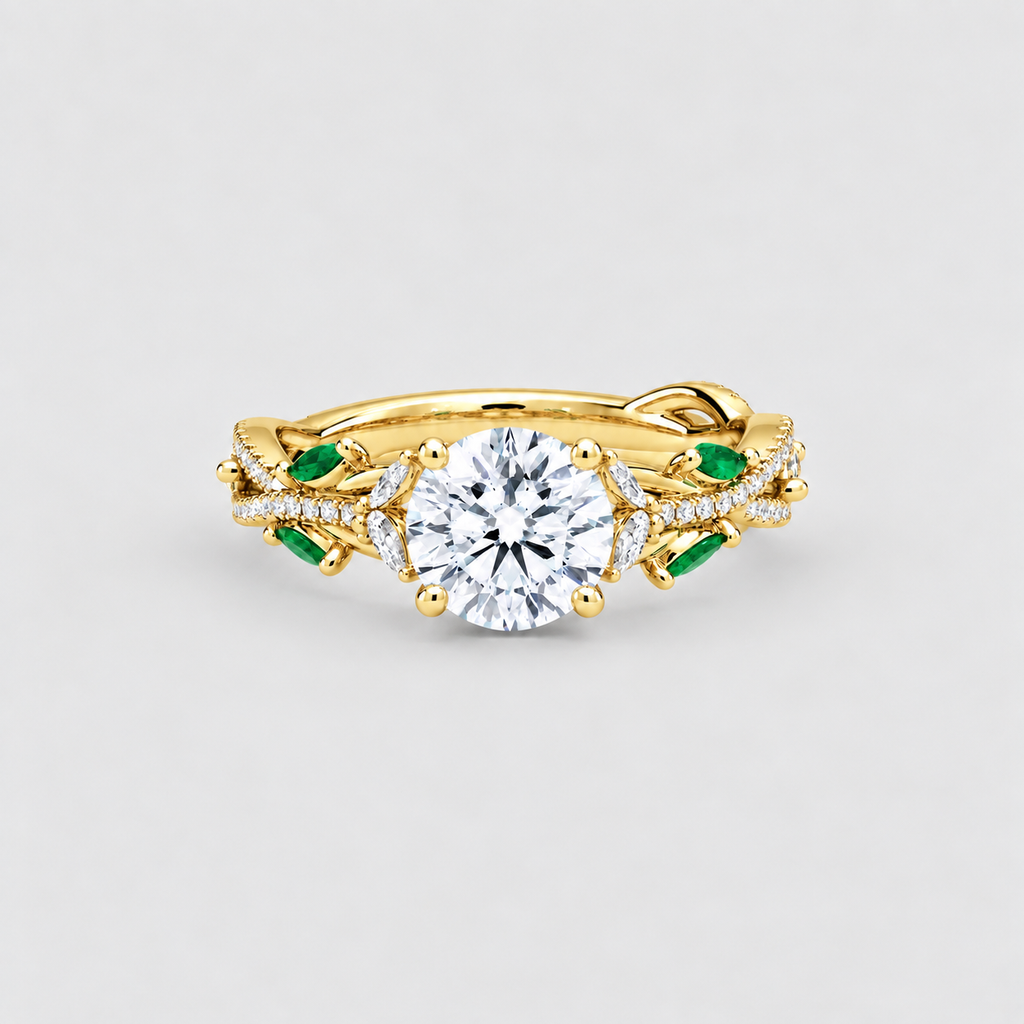 2.80 Ct. Lab-Grown Diamond & Natural Emerald Ring (VS-EF)