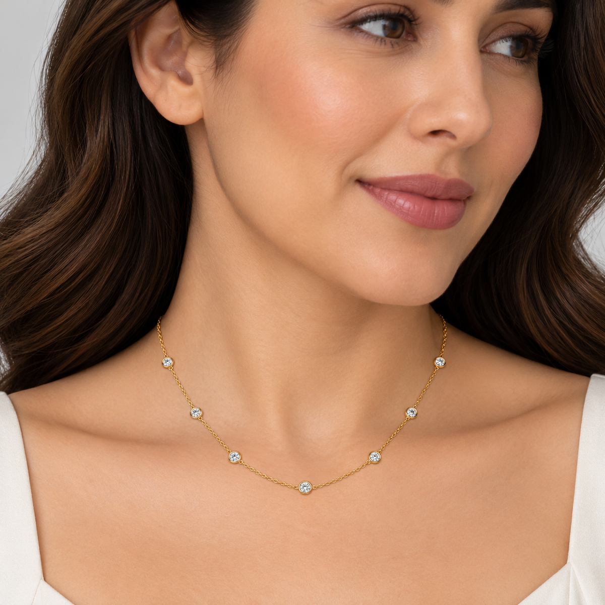 Lab Grown Diamond Station Necklace Round Cut 0.70 Ct. (EF/VVS-VS)