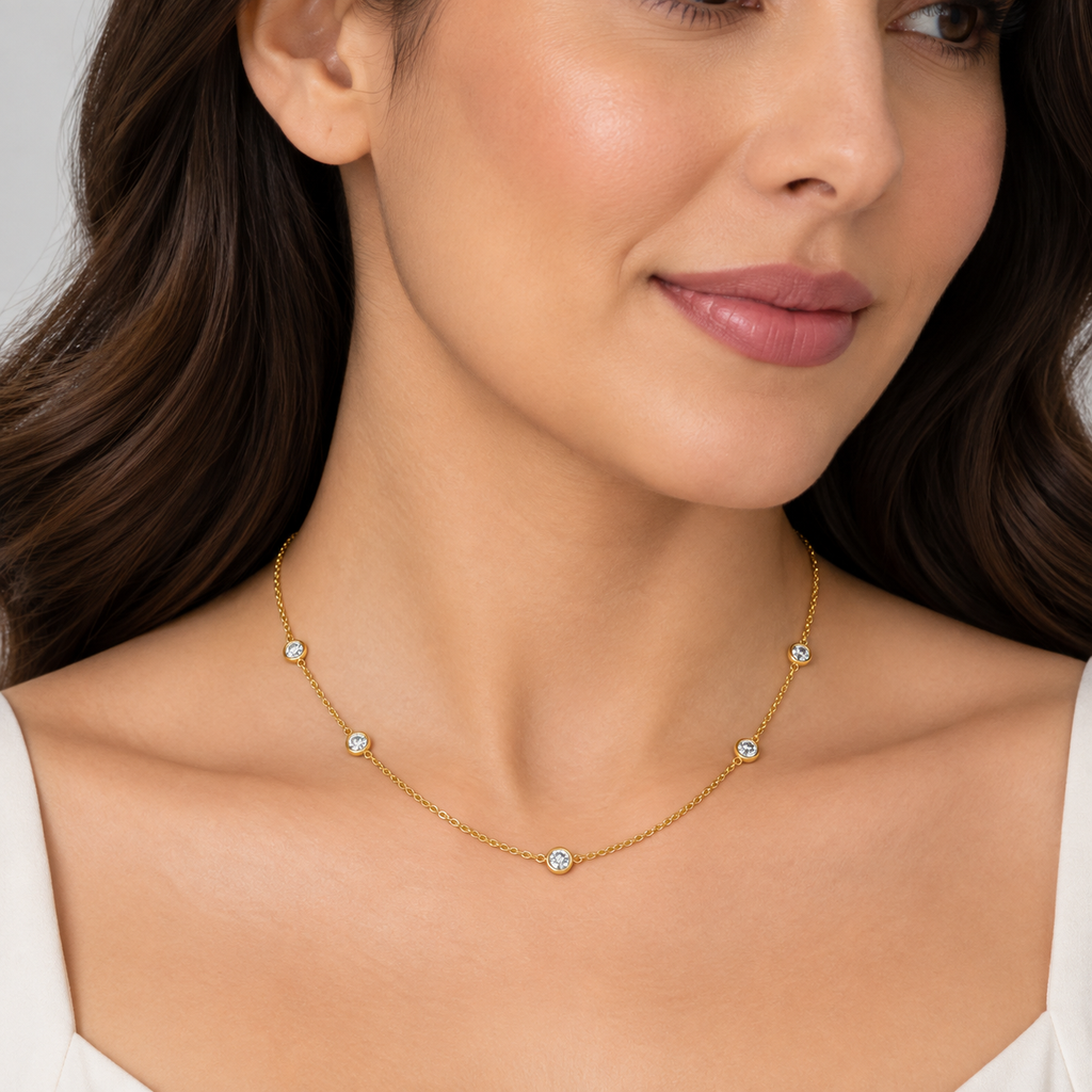 Lab Grown Diamond Round Cut Station Necklace 0.30 Ct. (EF/VVS-VS)