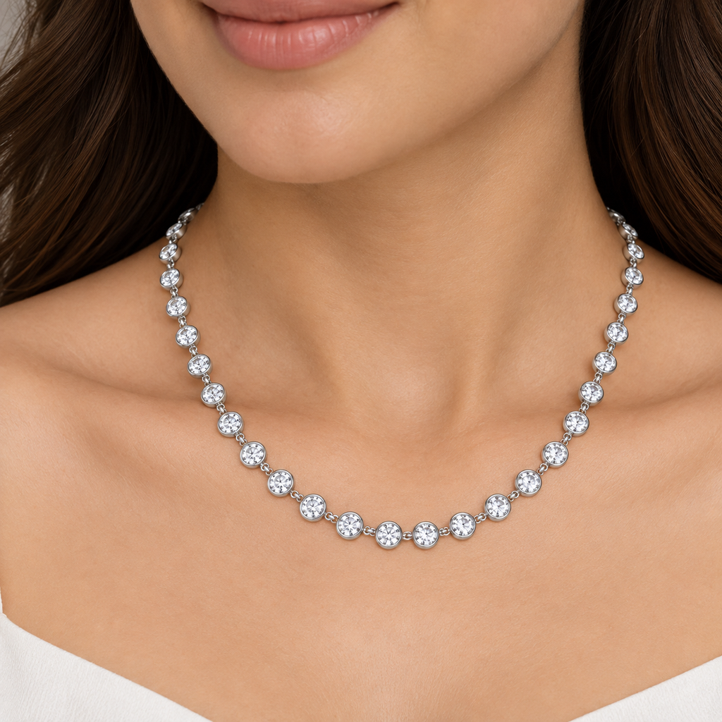 6 Ct. Lab Grown Diamond Round Cut Station Necklace (EF/VVS-VS)