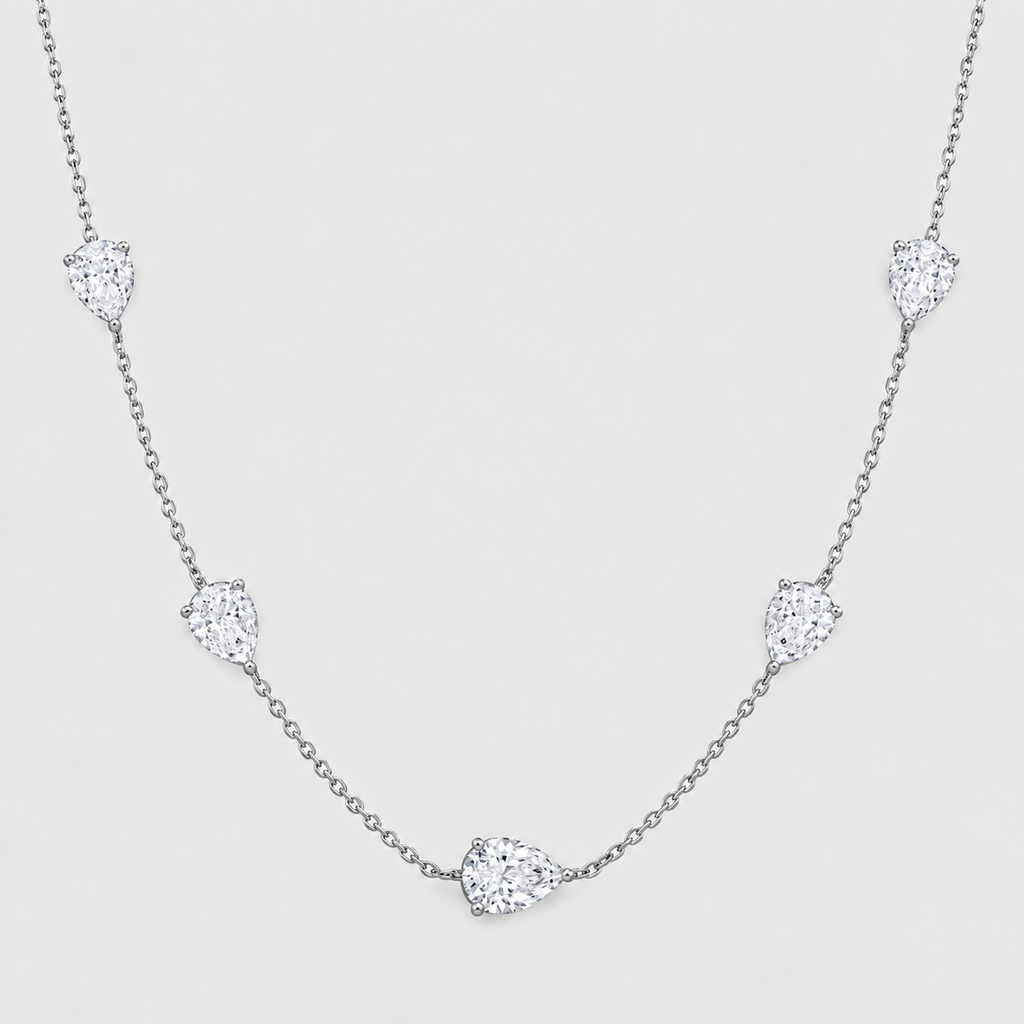 Lab Grown Diamond Pear Cut Station Necklace 0.90 Ct. (EF/VVS-VS)