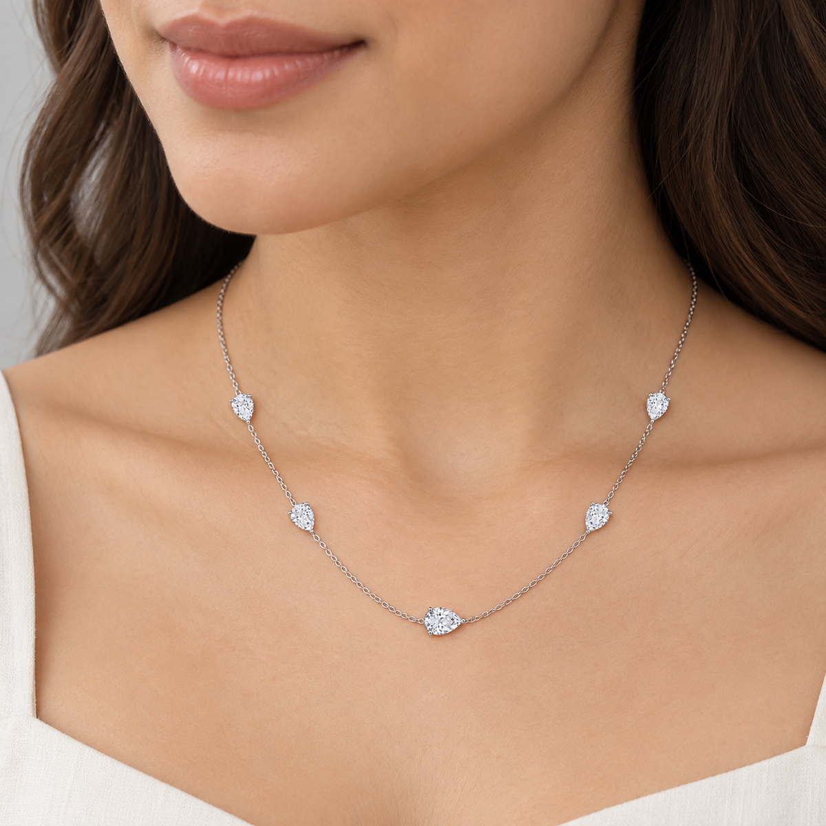 Lab Grown Diamond Pear Cut Station Necklace 0.90 Ct. (EF/VVS-VS)