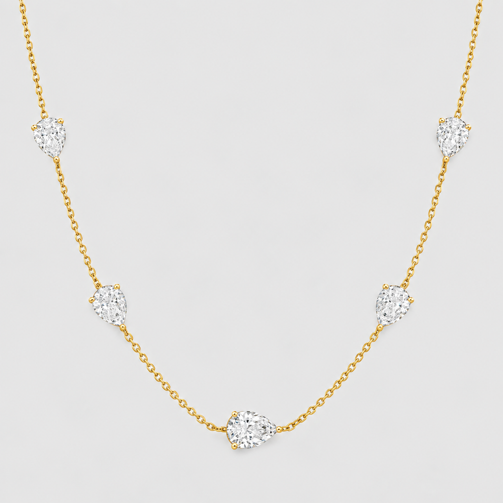Lab Grown Diamond Pear Cut Station Necklace 0.90 Ct. (EF/VVS-VS)