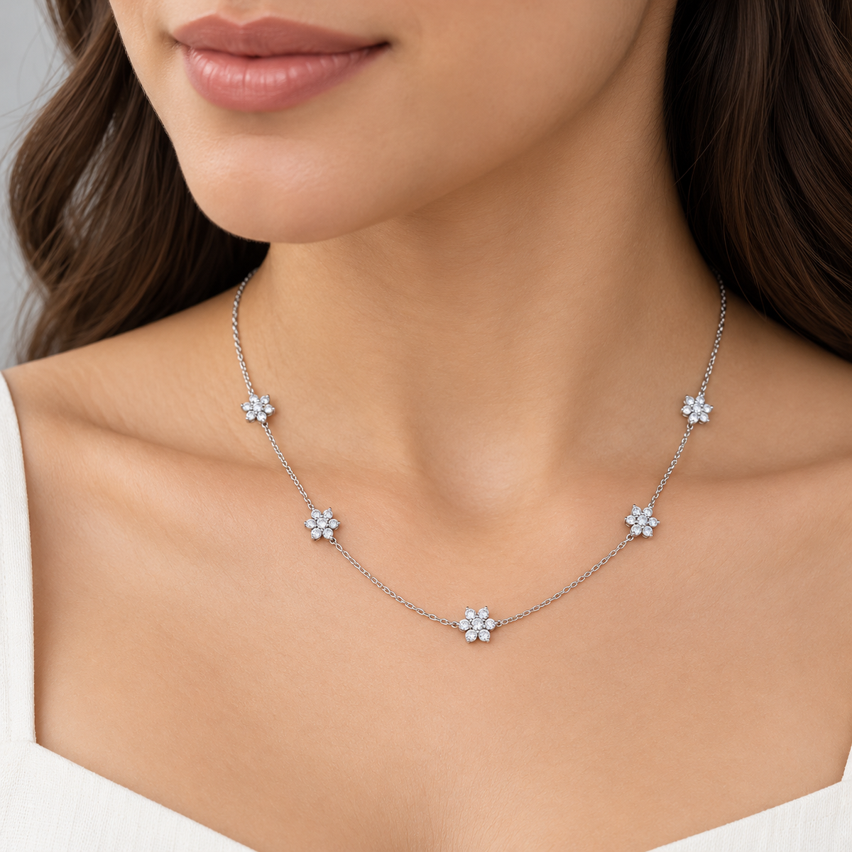 Lab Grown Diamond Flower Station Chain Necklace 0.80 Ct. (EF/VVS-VS)