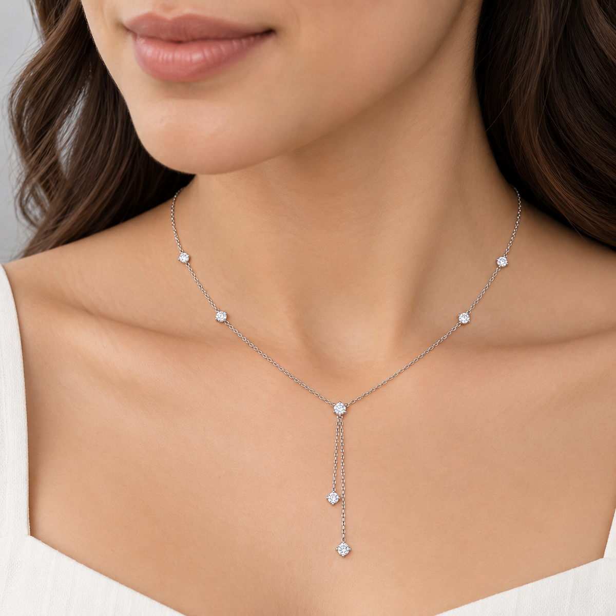 Lab Grown Diamond Round Cut 0.20 Ct. Station Necklace (EF/VVS-VS)