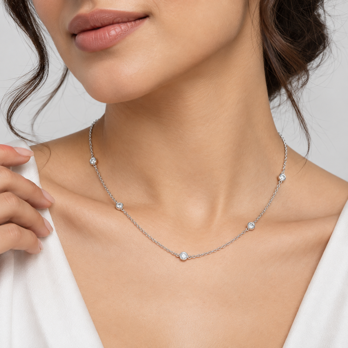1.5 Ct. Lab Grown Diamond Round Cut Station Necklace (EF/VVS-VS)