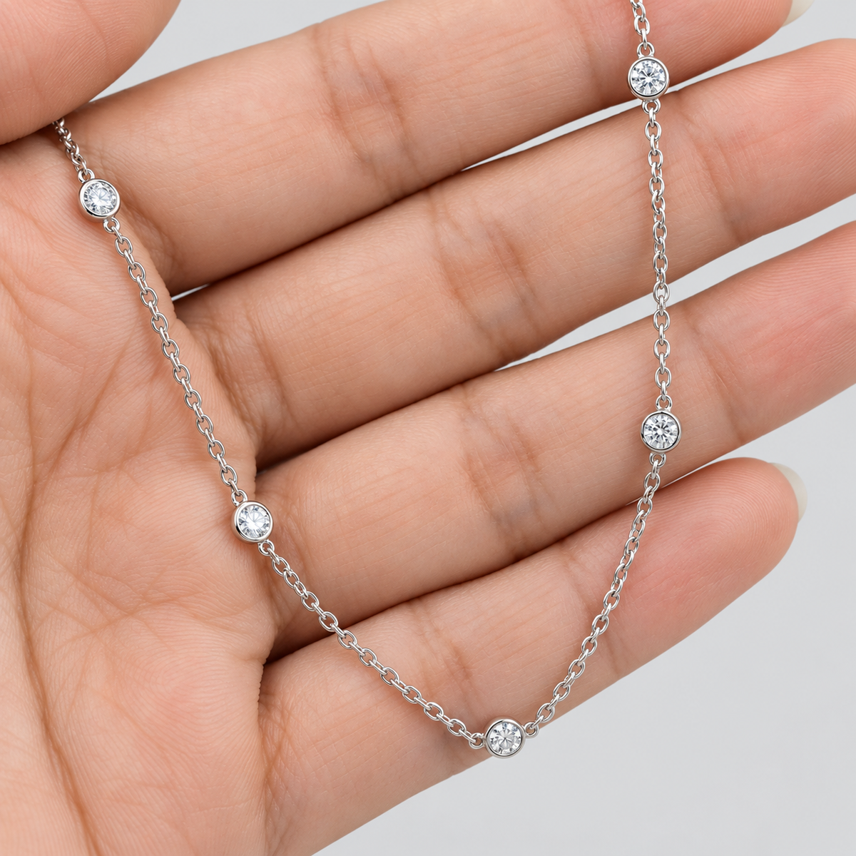 1.5 Ct. Lab Grown Diamond Round Cut Station Necklace (EF/VVS-VS)