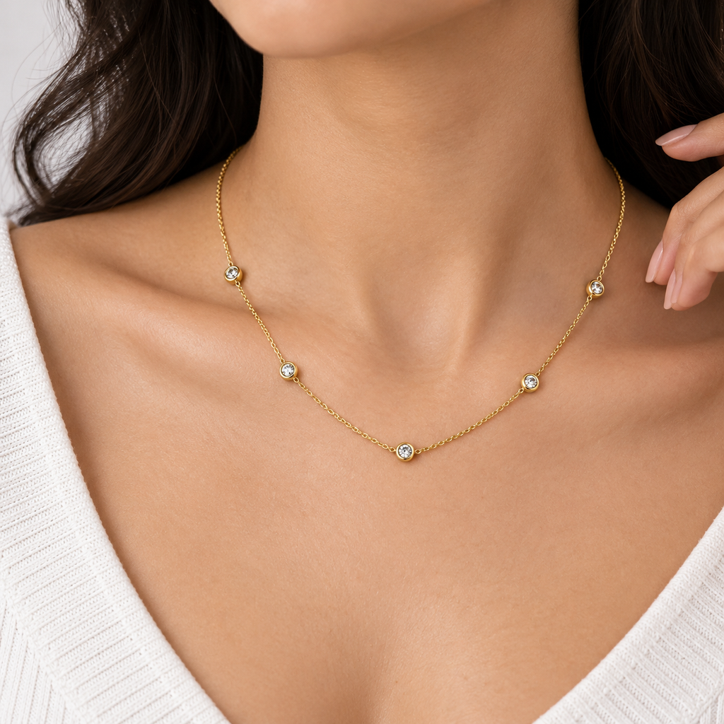 Lab Grown Diamond Station Necklace Round-Cut 0.85 Ct. (EF/VVS-VS)